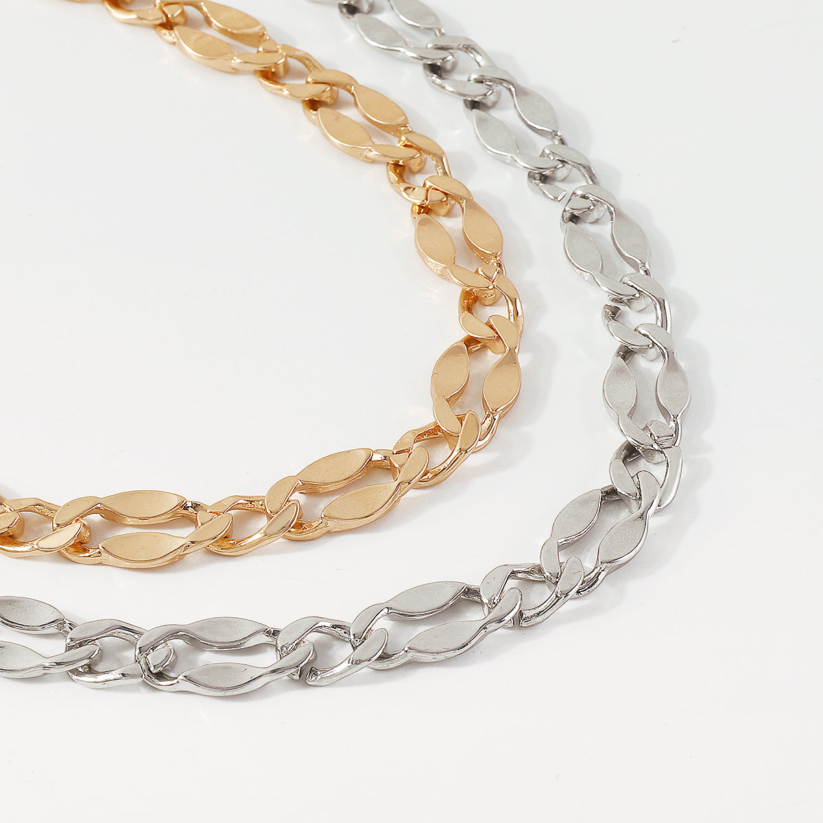 N10402 Gold Silver Oval Chain Necklace