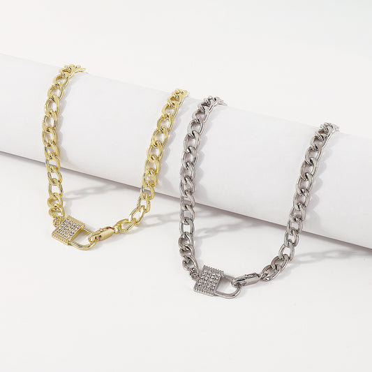 N10495 Rhinestone Padlock Choker Chain Necklace