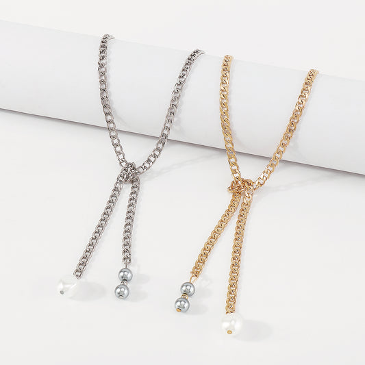 N10571 Long Tassel Chain Pearl Pendant Neclace