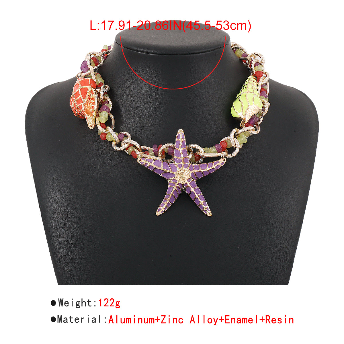 N10774 Large Enamel Starfish Conch Choker Necklace