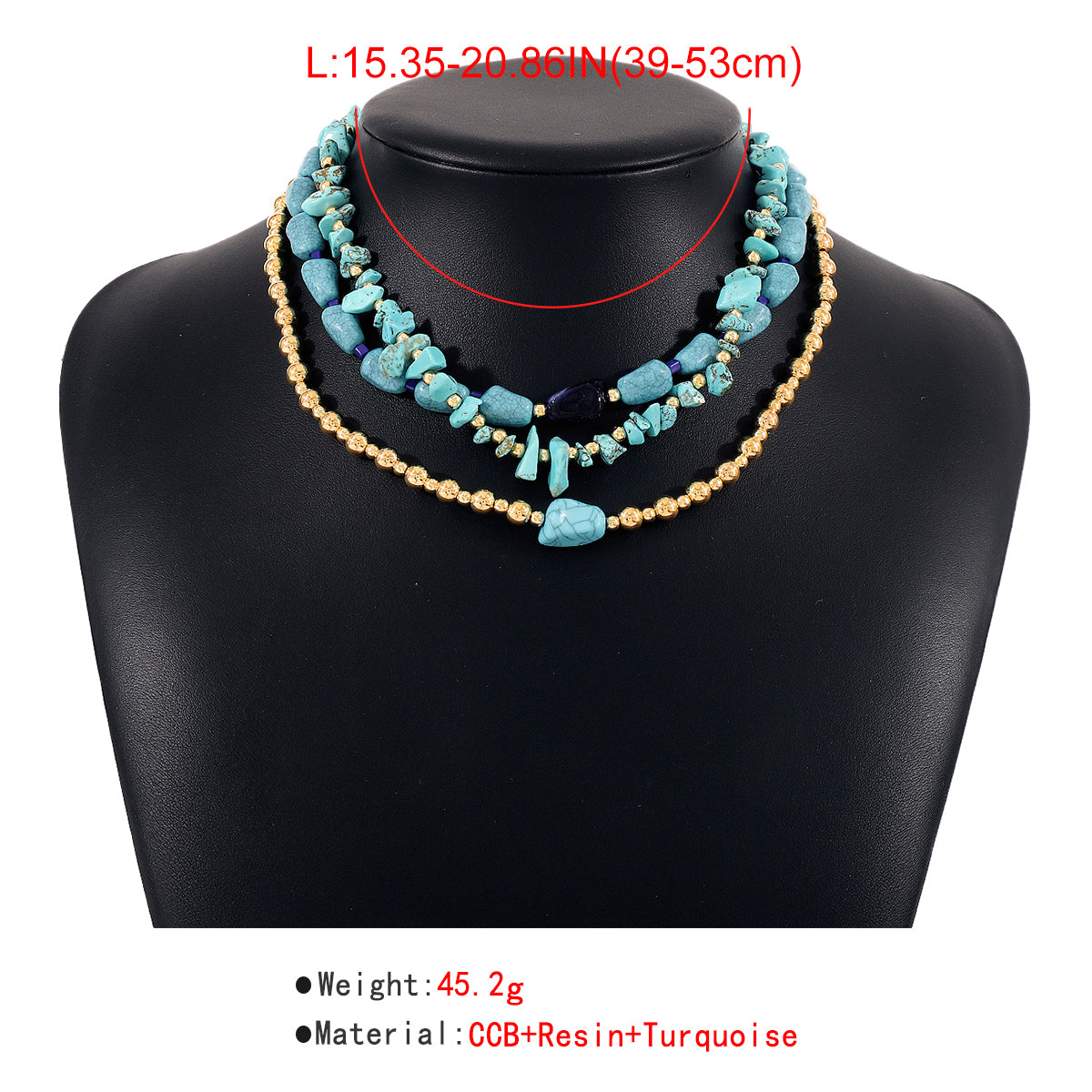 N10790H Layered Turquoise Beads Necklace Set