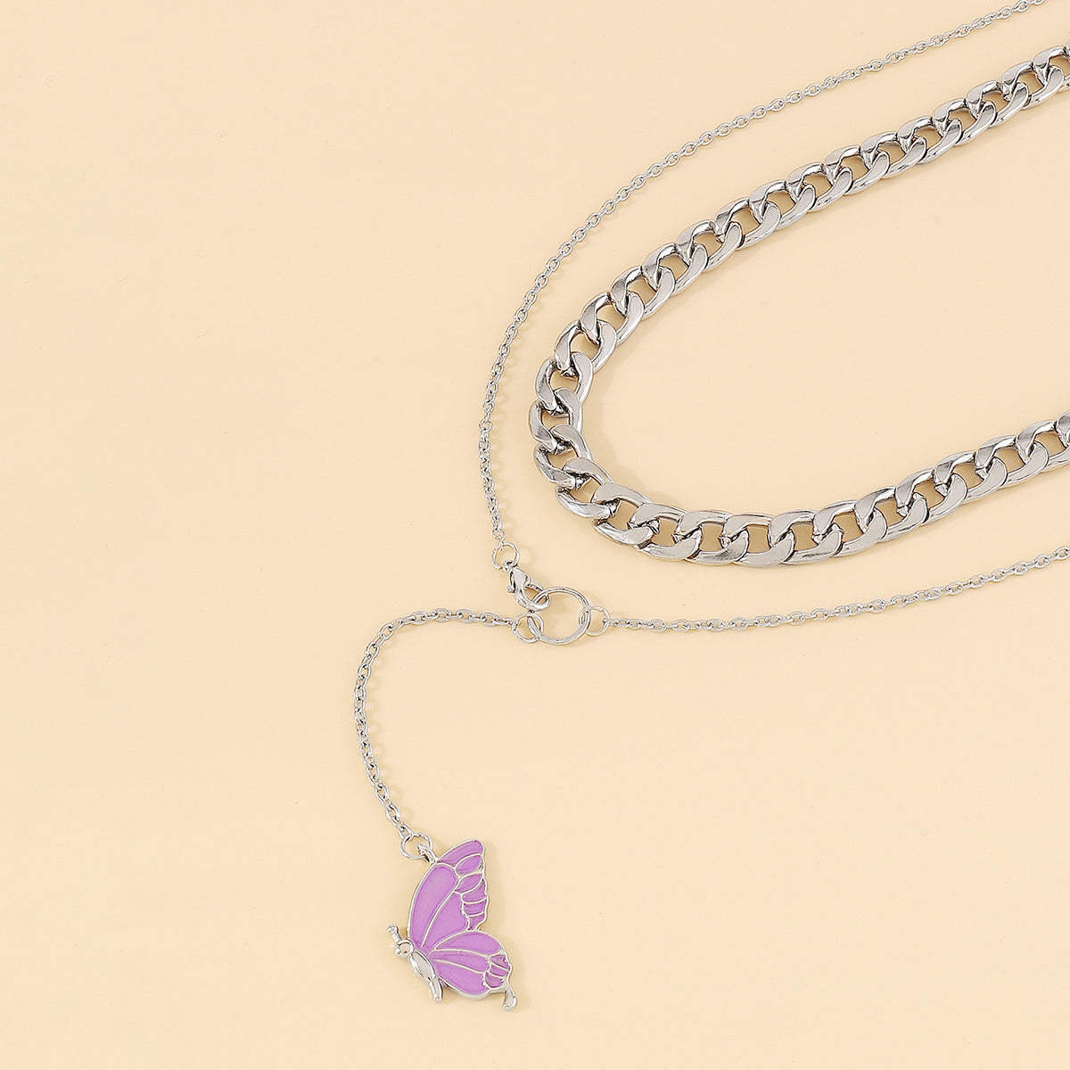 N10923 Enamel Butterfly Long Pendant Necklace