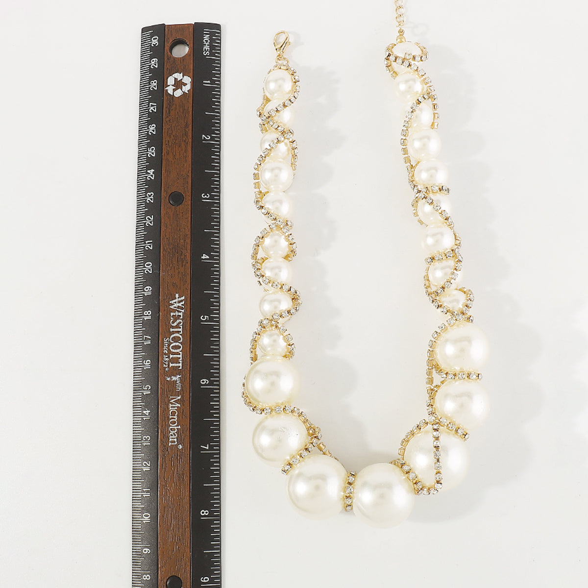 N11131 Extra Large Faux Pearl Rhinestone Chain Necklace