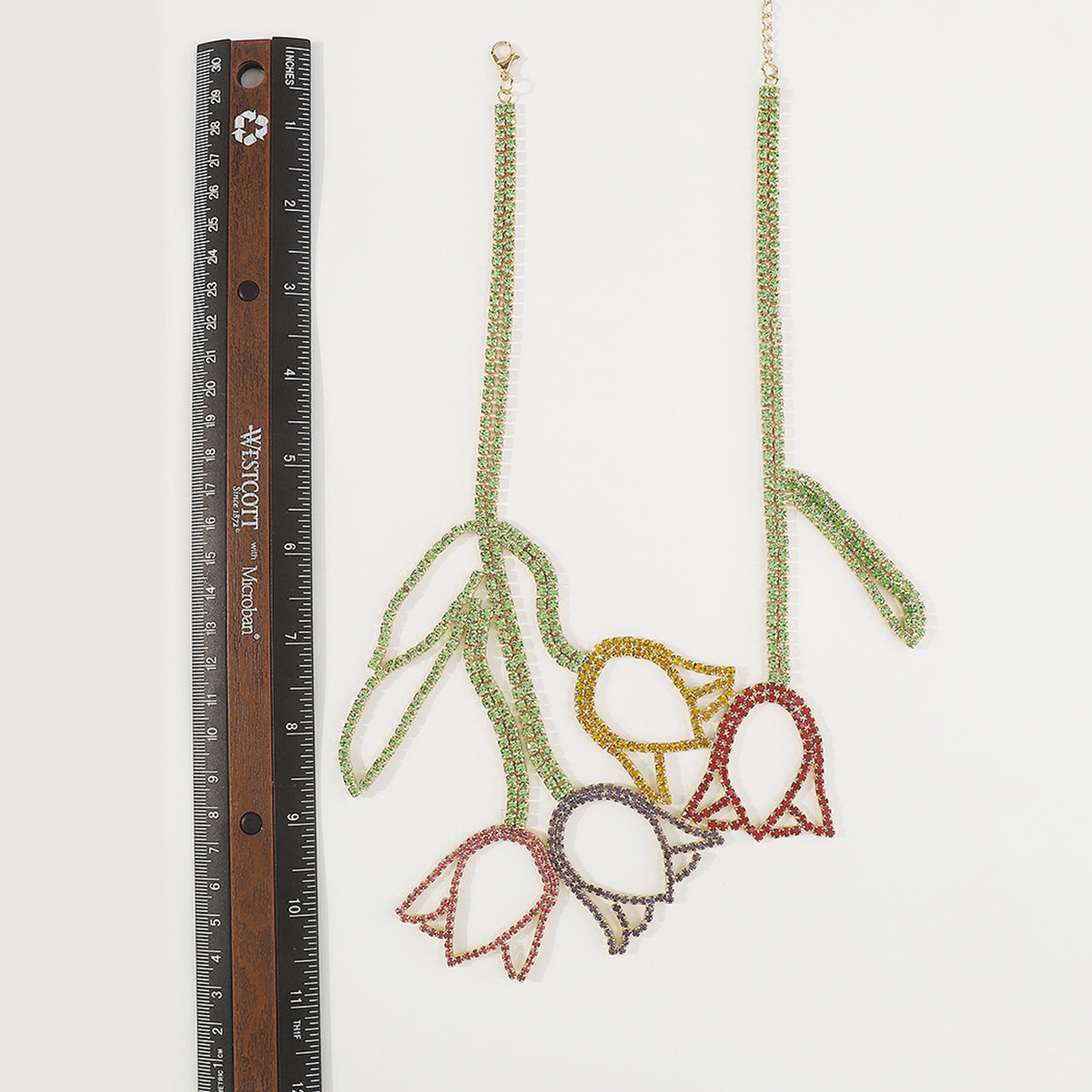N11193 Multicolor Rhinestone Tulip Pendant Necklace