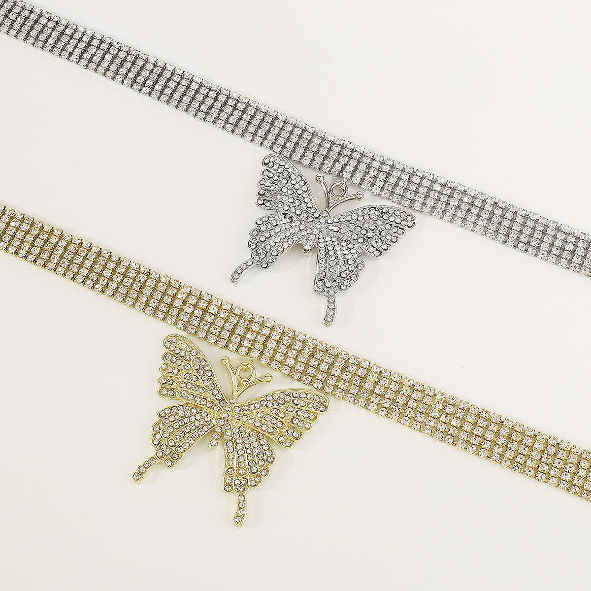 N11231 Trendy Rhinestone Butterfly Pendant Necklace