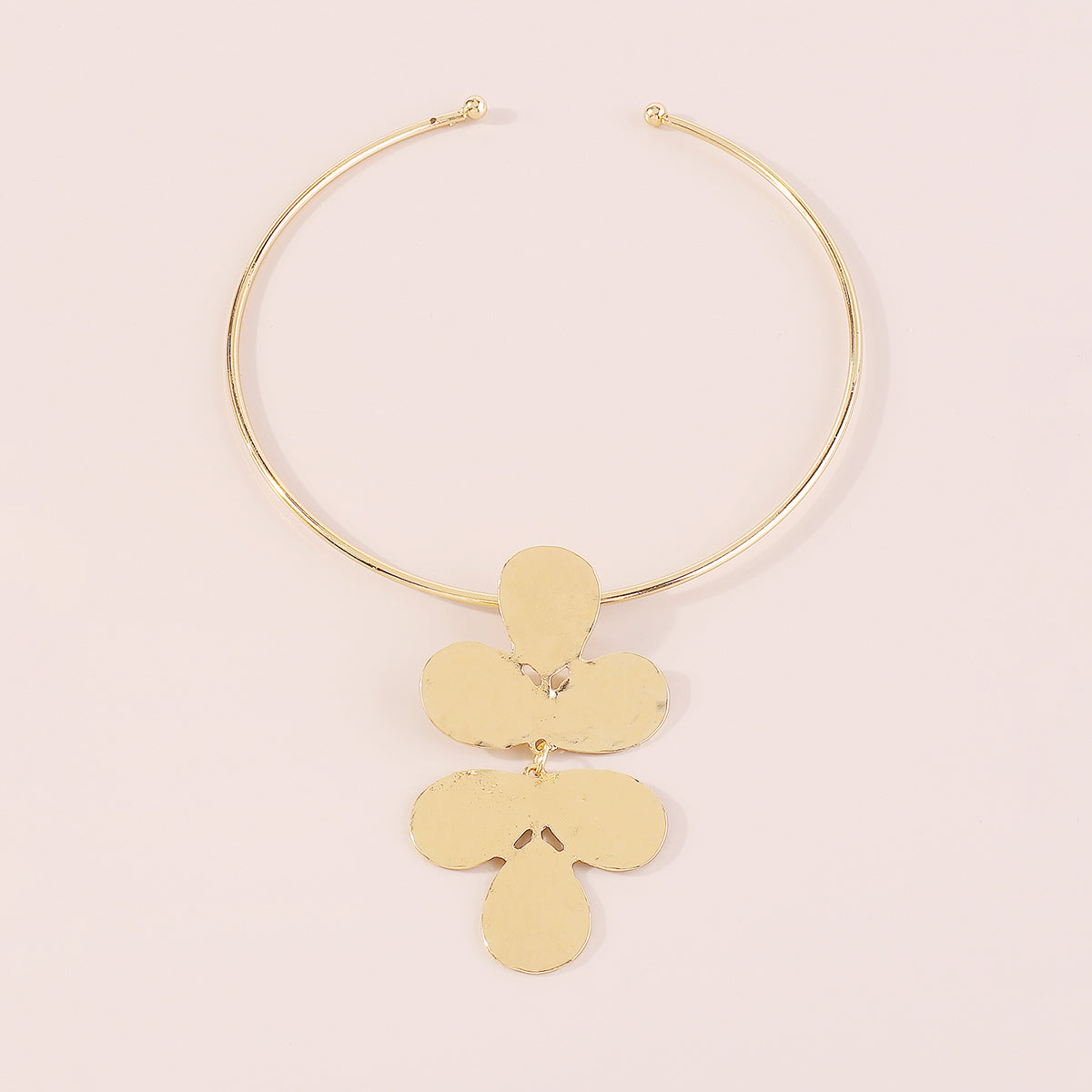 N11278 Golden Metal Leaves Pendant Necklace