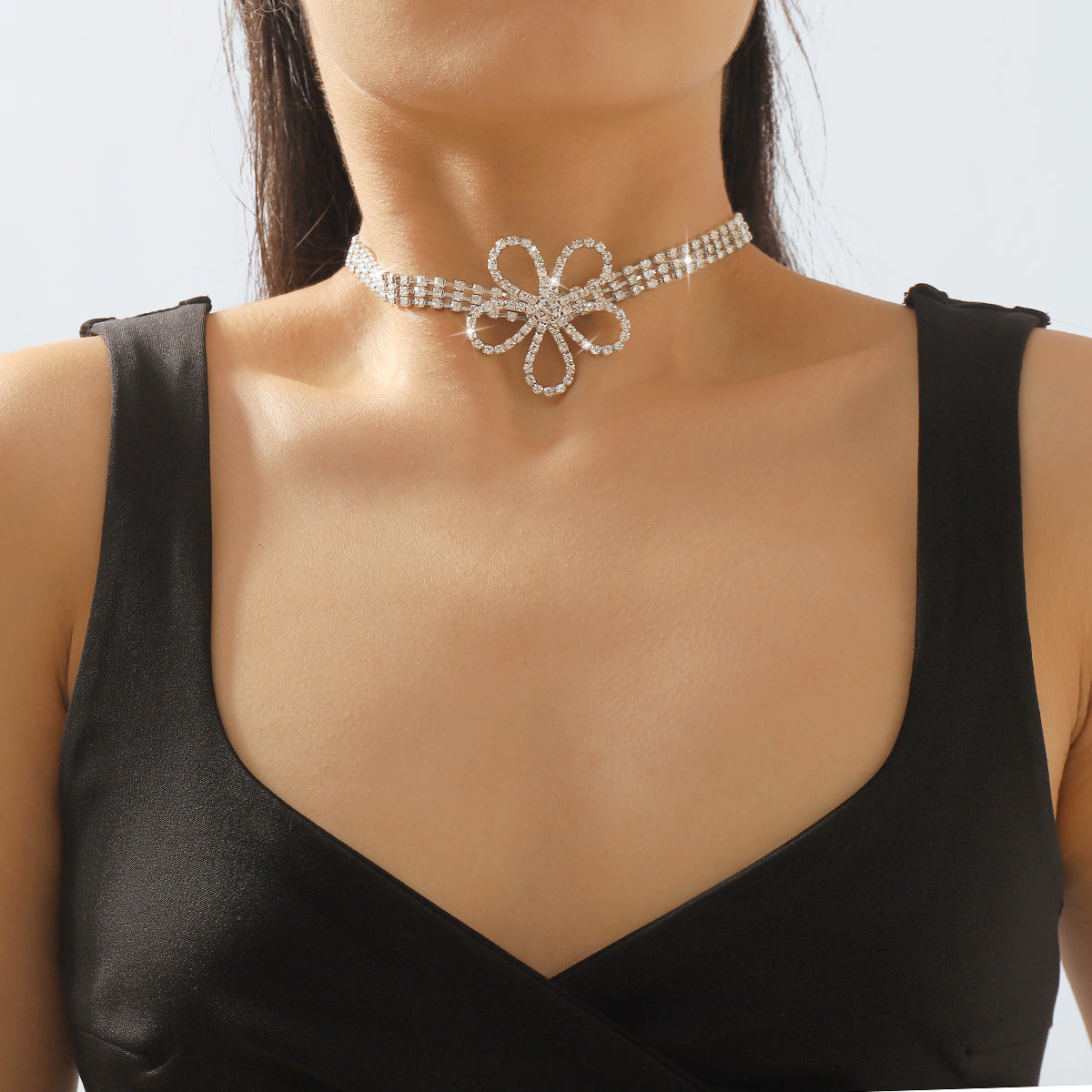 N11375 Crystal Flower Choker Necklace