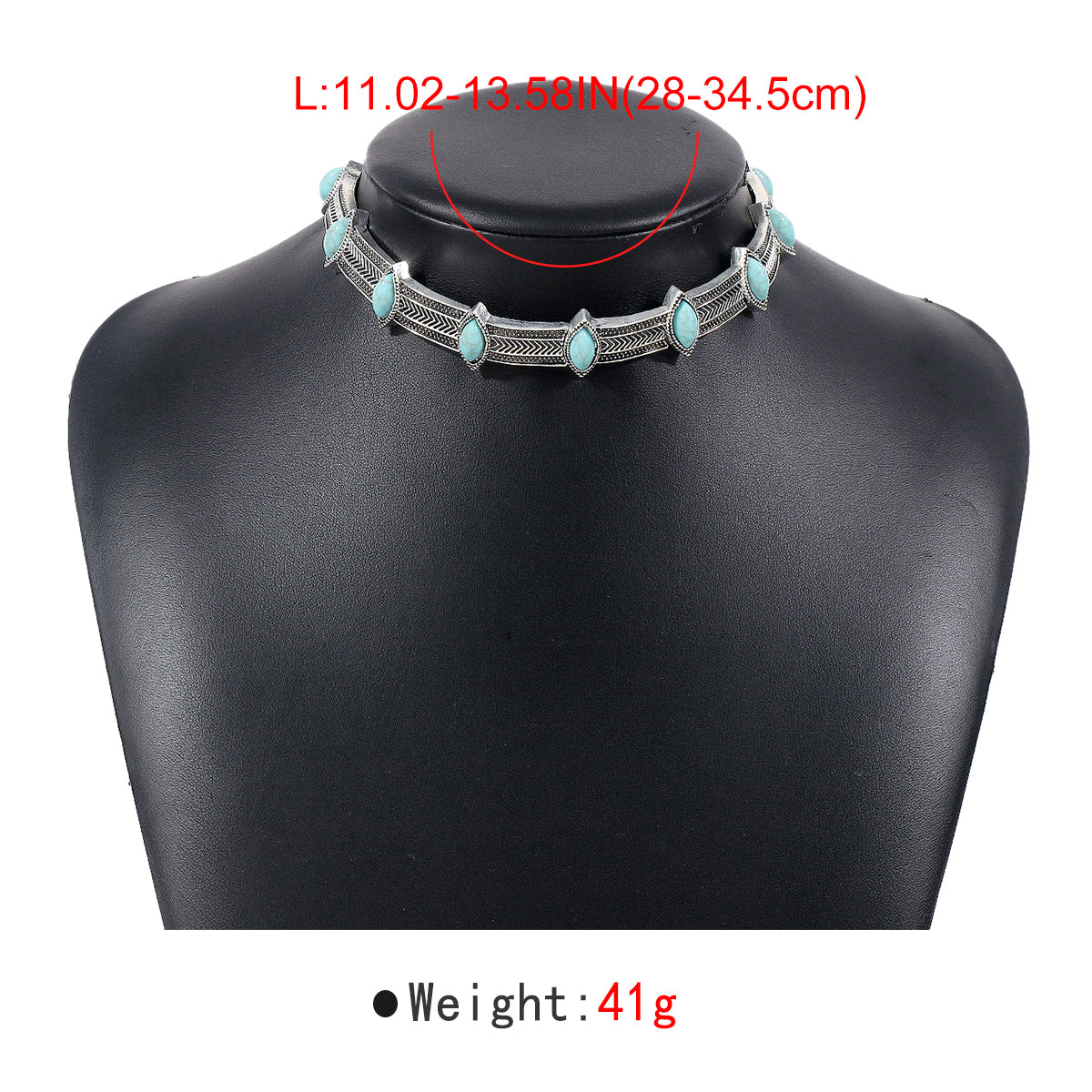 N11406 Retro Geometric Turquoise Choker Necklace