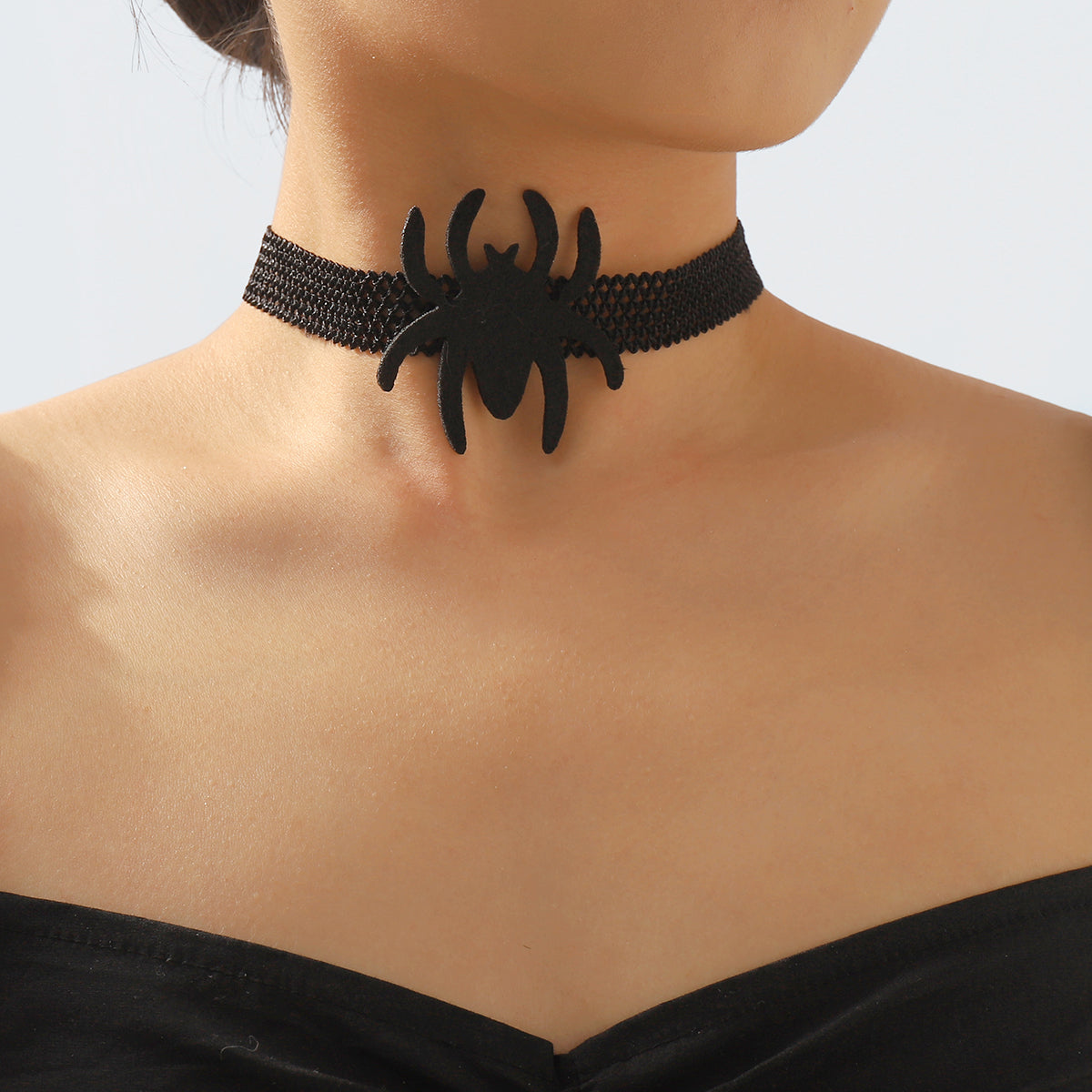 N11407 Halloween Black Spider Choker Necklace