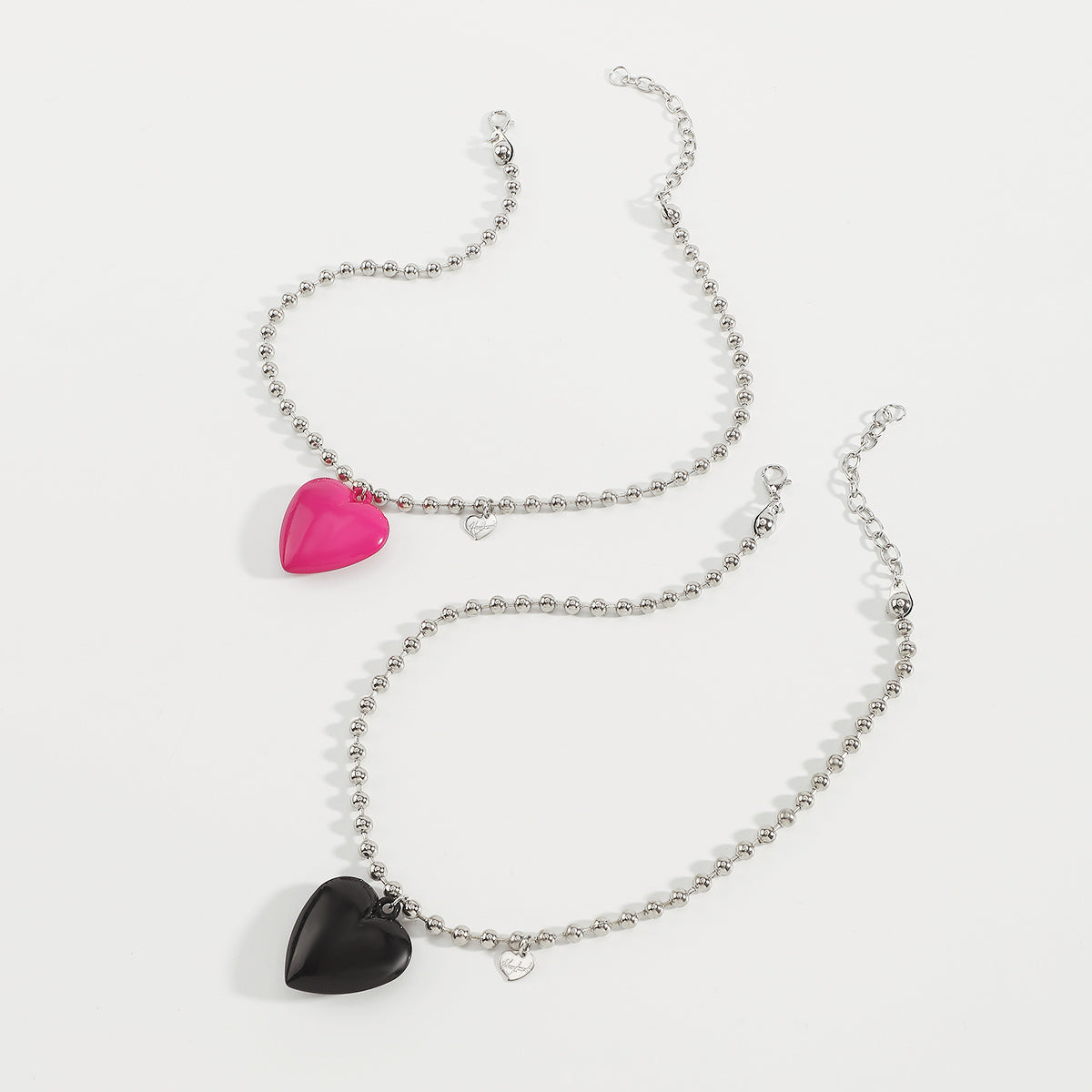 N11416 Metal Bead Chain Heart Pendant Necklace