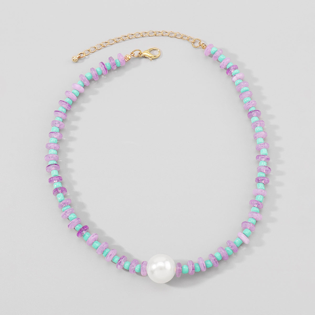 N11479 Colorful Beaded Pearl Pendant Necklace