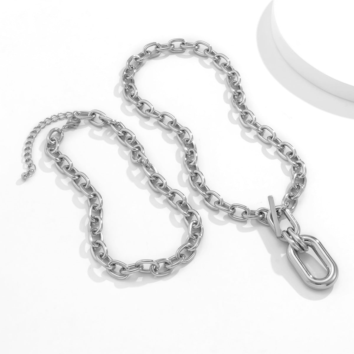 N11508 Chunky Double Layers Chain Pendant Necklace