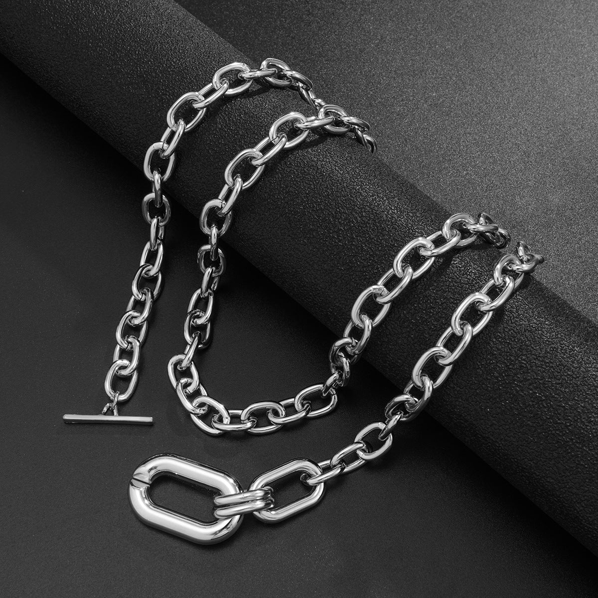 N11508 Chunky Double Layers Chain Pendant Necklace