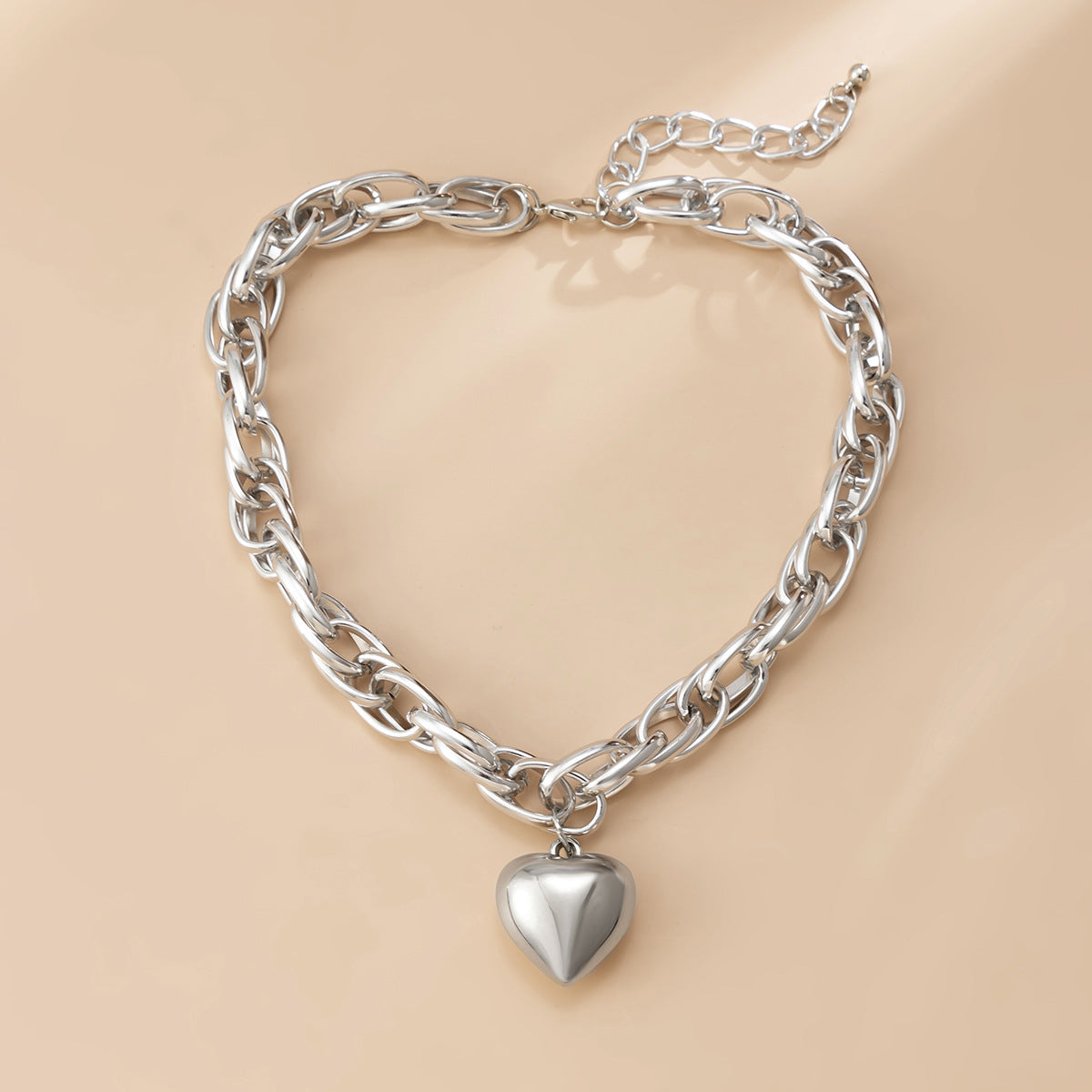 N11519 Chunky Chain Gold & Silver Heart Pendant Necklace