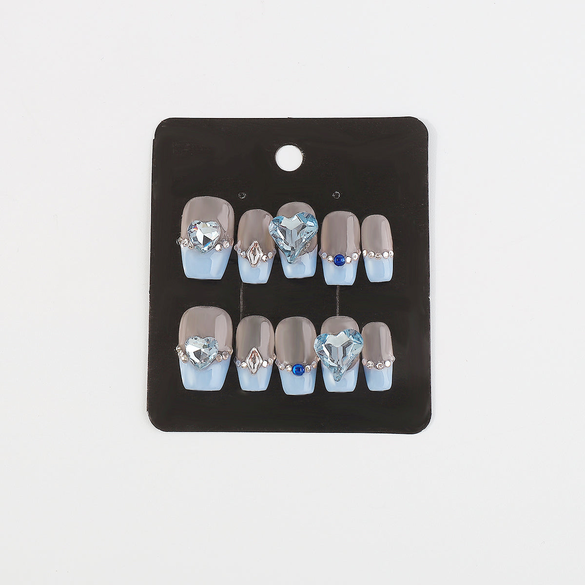 NC0021 Handmade Rhinestone Heart Press-on Nails