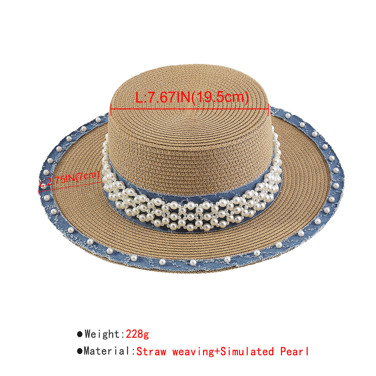 Q0125 Summer Straw Sun Hats With Pearl Wide Brim Hat