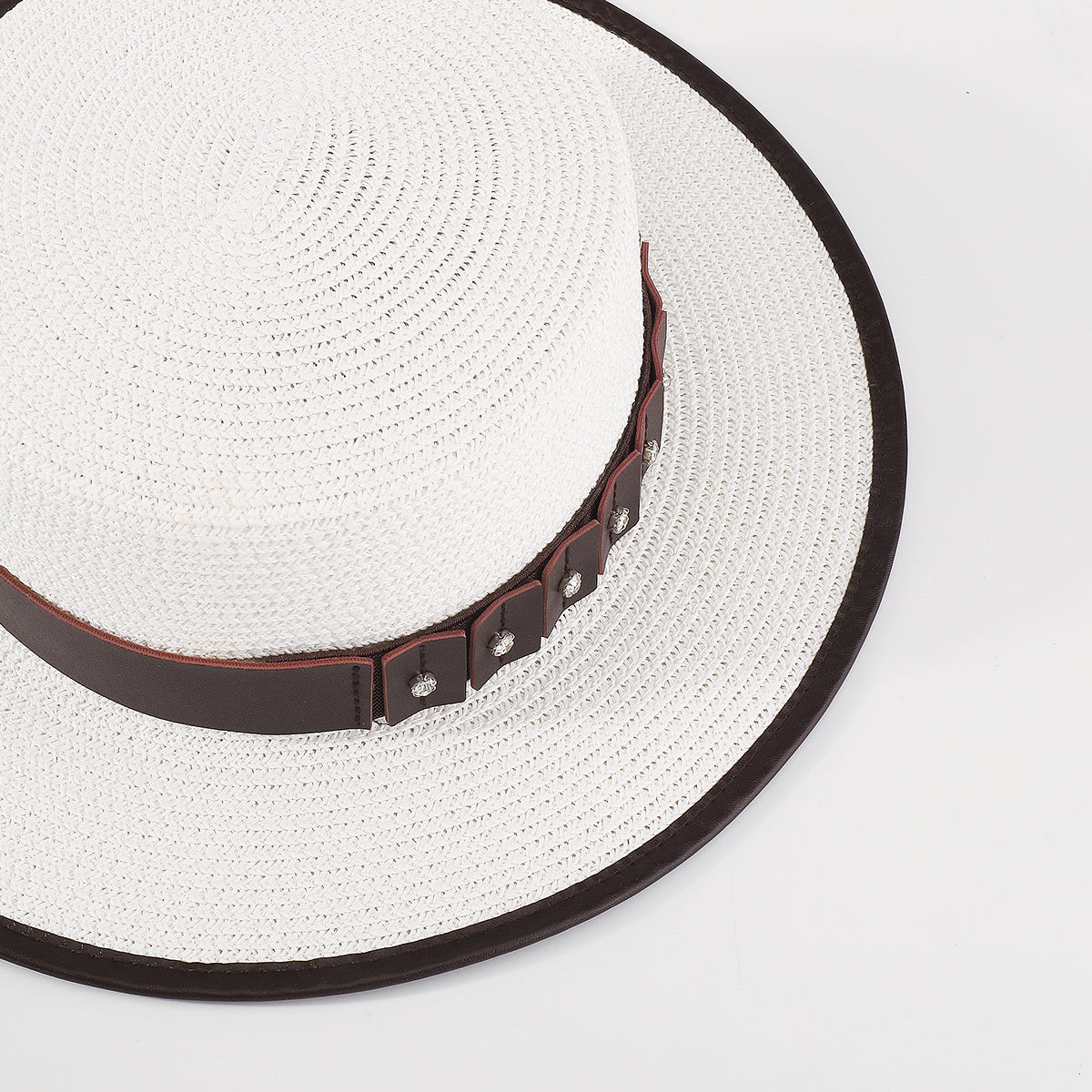 Q0143 Vegan Leather Trim Panama Hat