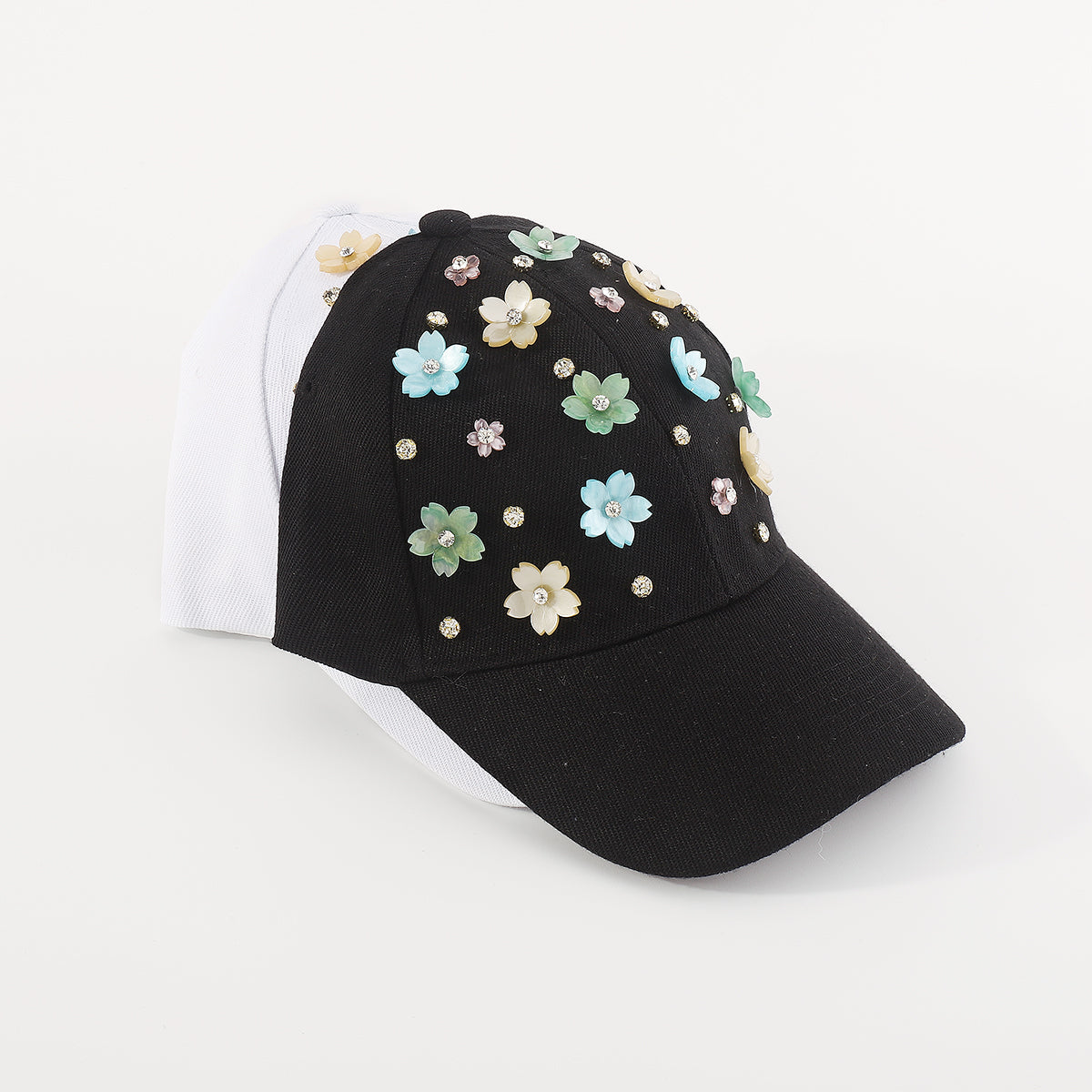 Q0158 Summer Floral Rhinestone Resin Flower Baseball Cap