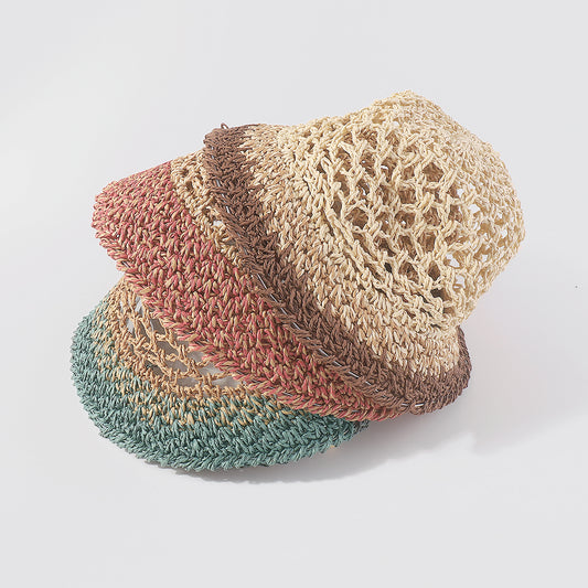 Q0162 Wave Crochet Raffia Bucket Hat with Strap