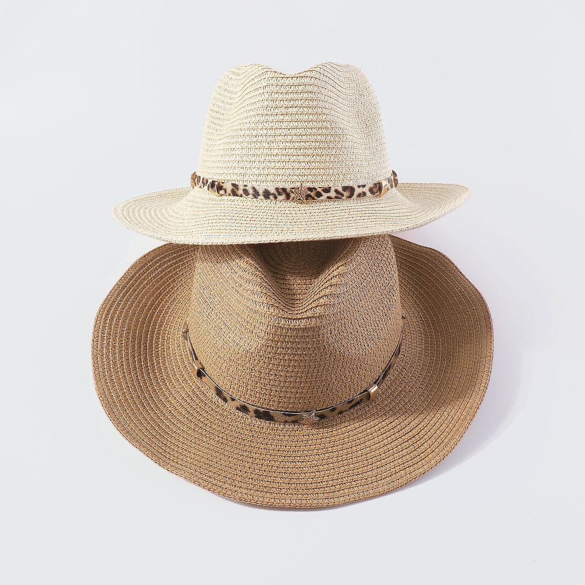 Q0179 Panama Soft Wide Brim w/Leopard Leather Straw Hat