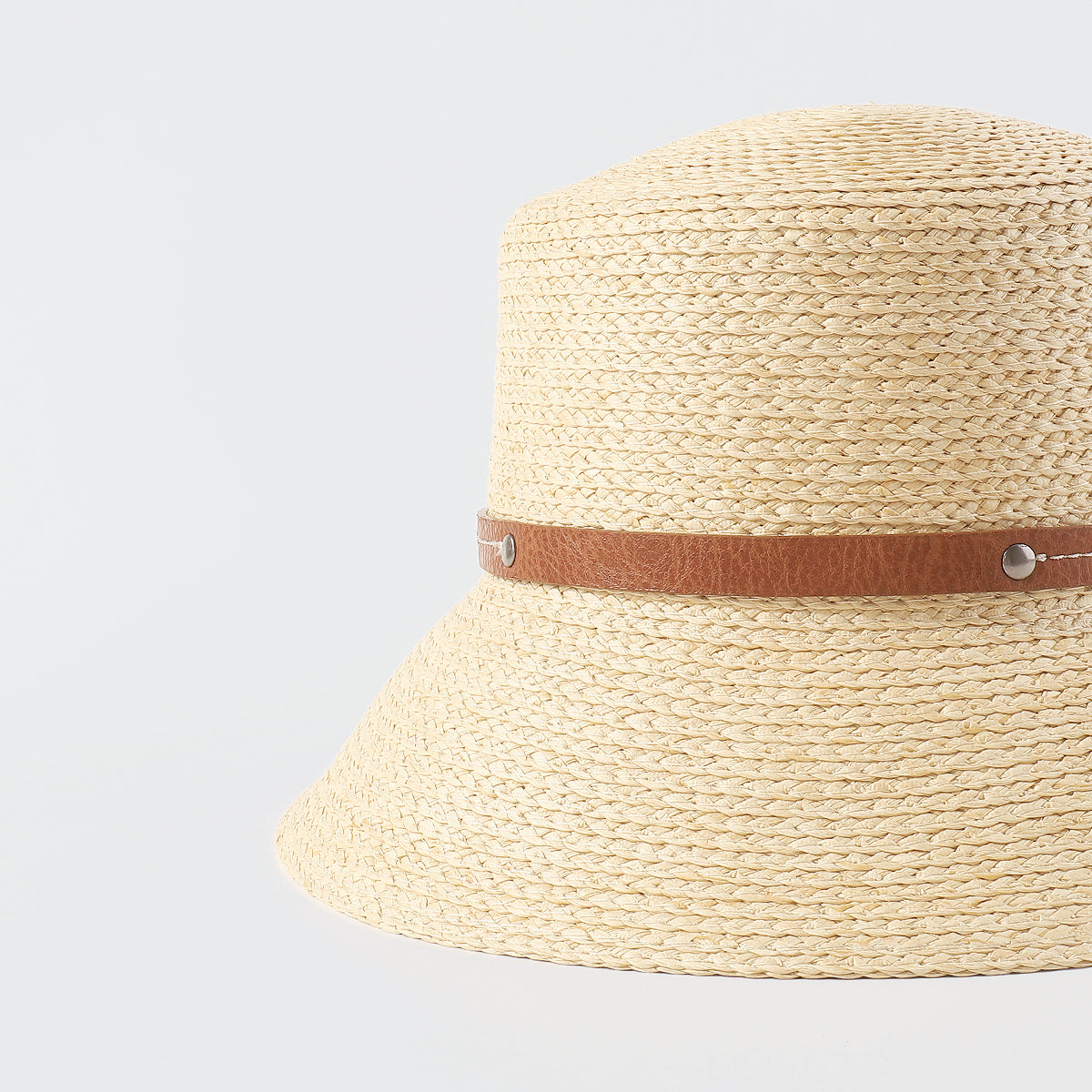 Q0188 Summer Raffia Bucket Hat With PU Trim