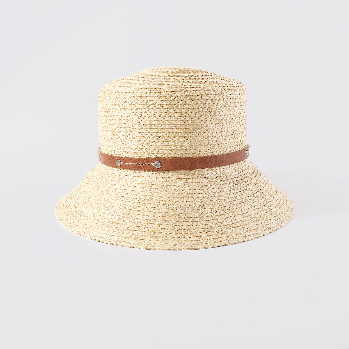 Q0188 Summer Raffia Bucket Hat With PU Trim