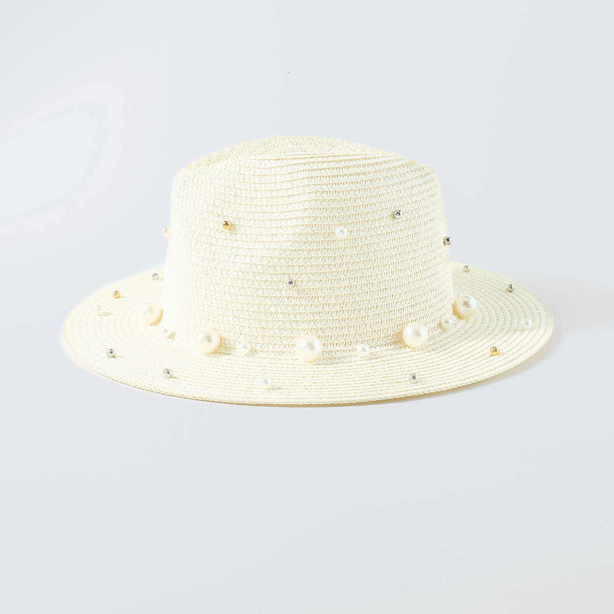 Q0206 Pearl Beads Raffia Fedora Sun Hats