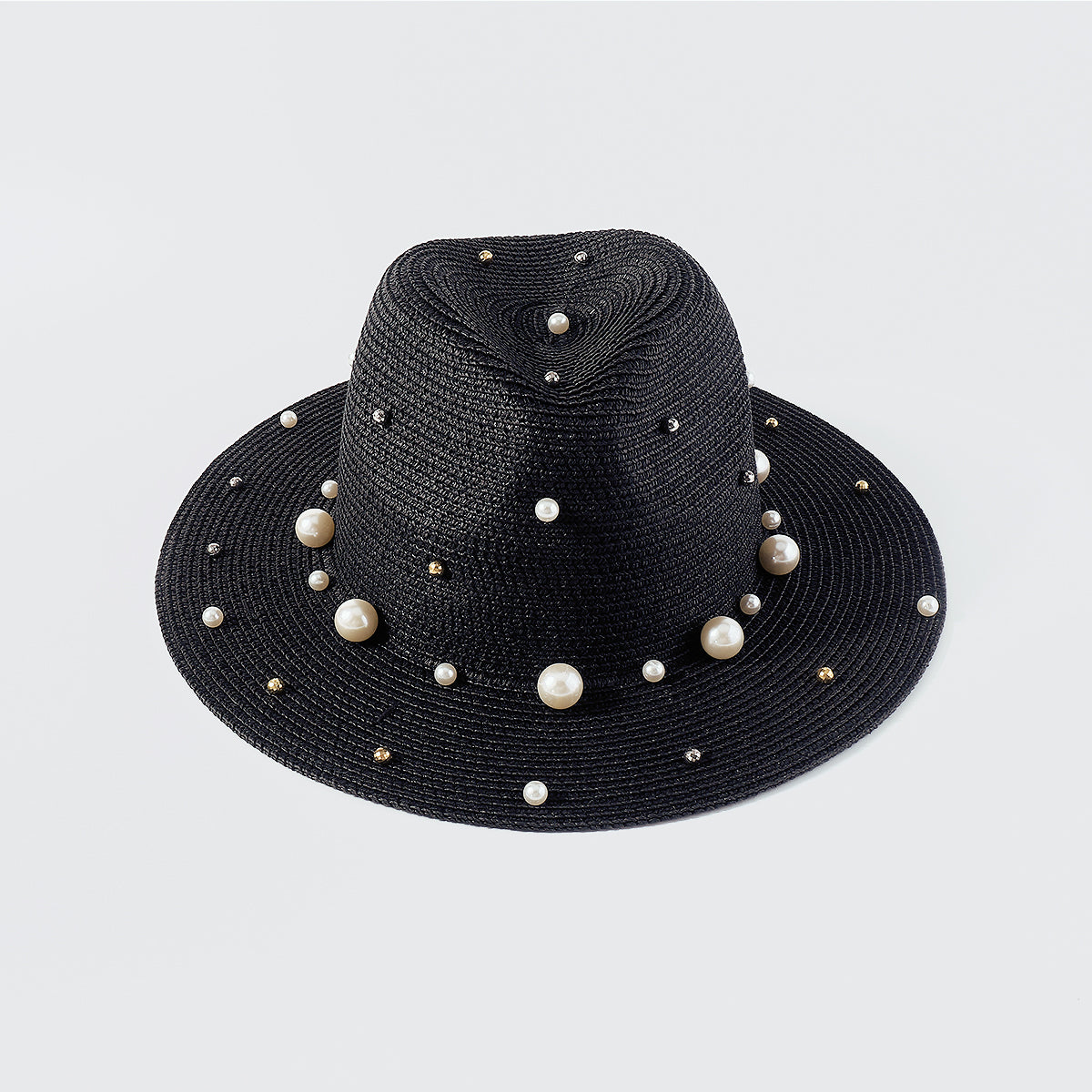 Q0206 Pearl Beads Raffia Fedora Sun Hats