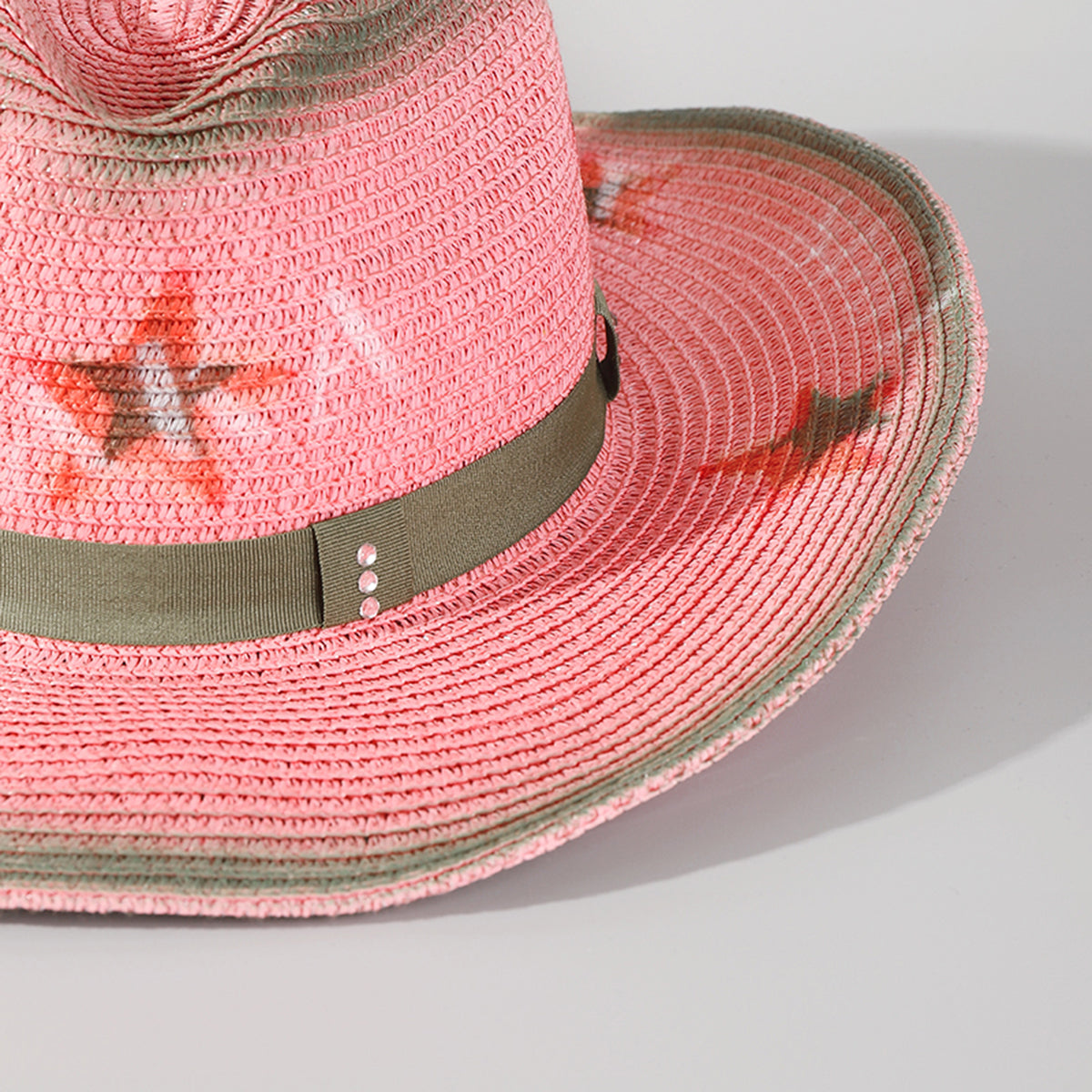 Q0295 Star Pink Wide Cowboy Hat with Strap