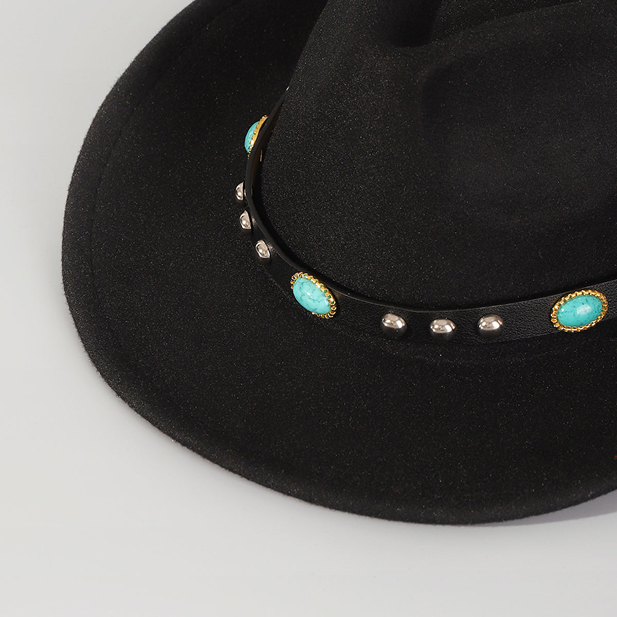 Q0303 PU Turquoise Felt Cowboy Hat