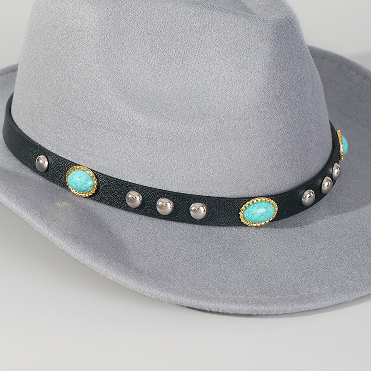 Q0303 PU Turquoise Felt Cowboy Hat