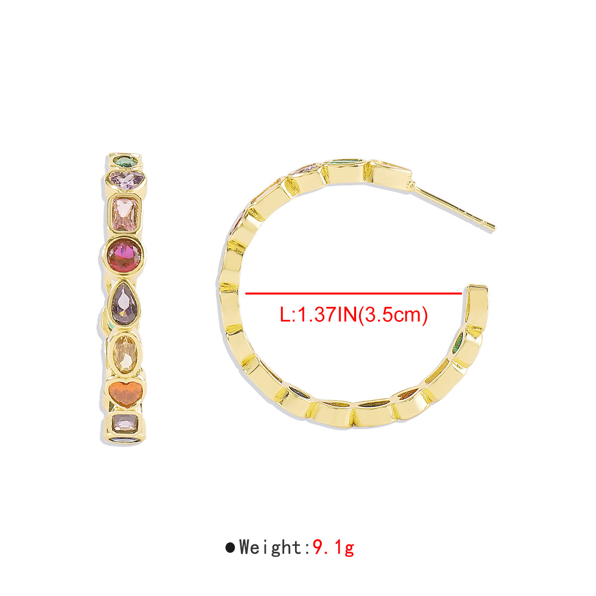 ZE0132 18K Gold Plated Copper Rainbow Hoop Earrings