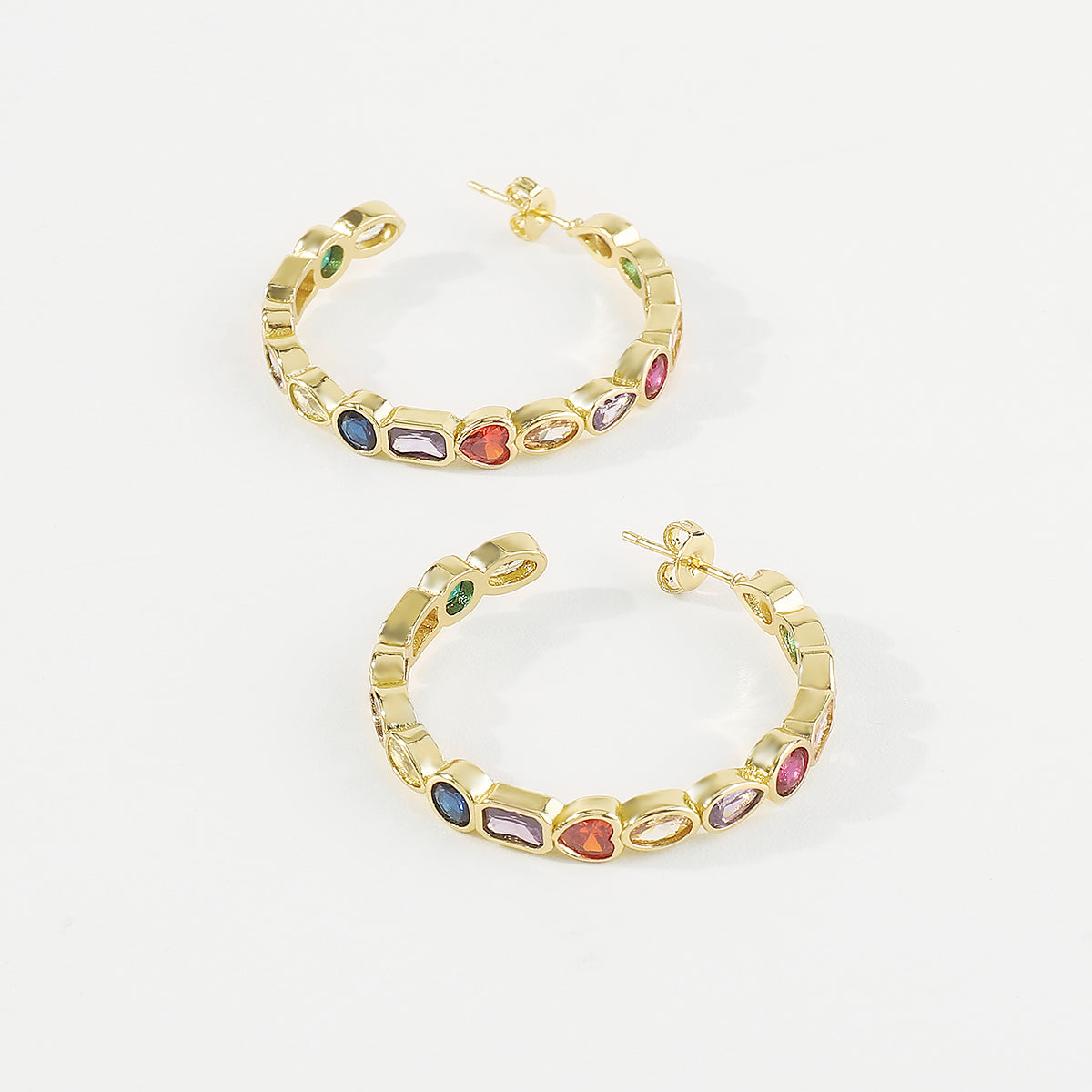 ZE0132 18K Gold Plated Copper Rainbow Hoop Earrings