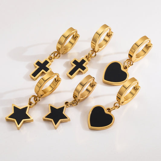 ZE0195 Stainless Steel Cross Heart Huggie Dangle Earrings