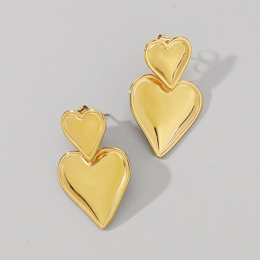 ZE0235 Stainless Steel Double Heart Dangle Earrings