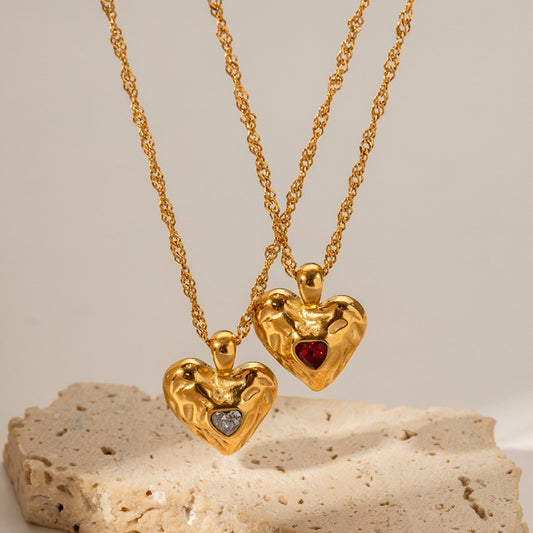 ZN0233 Stainless Steel Heart w/Rhinestone Pendant Necklace