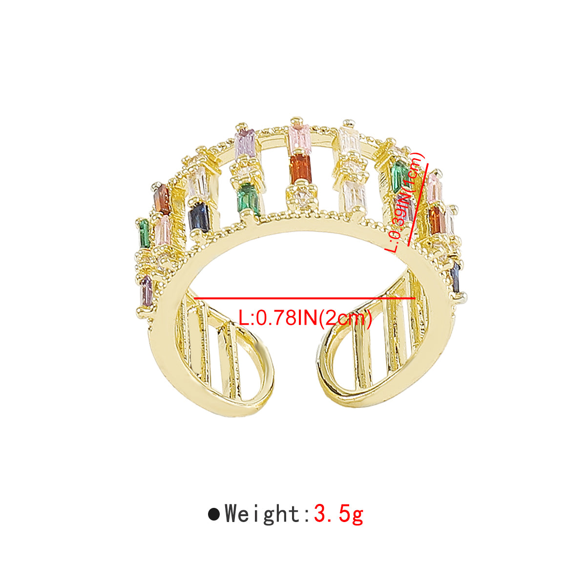ZR0175 18K Gold Plated Copper Rainbow Row Ring