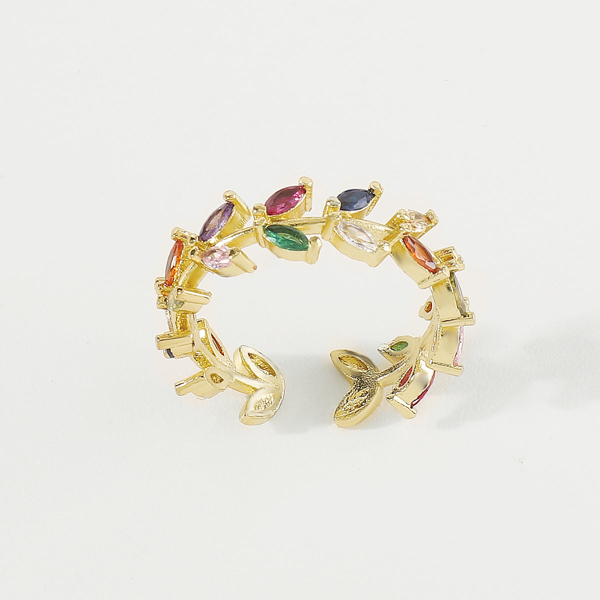 ZR0180 18K Gold Plated Copper Rainbow Leaf Ring