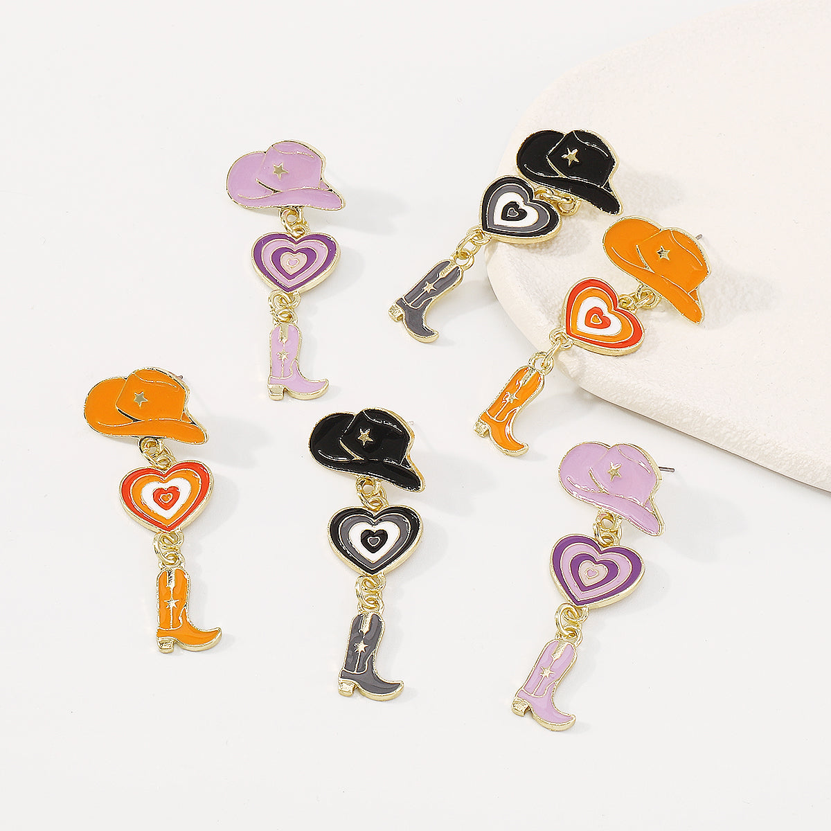 Enamel Cowgirl Pink Hats Drop Earrings medyjewelry