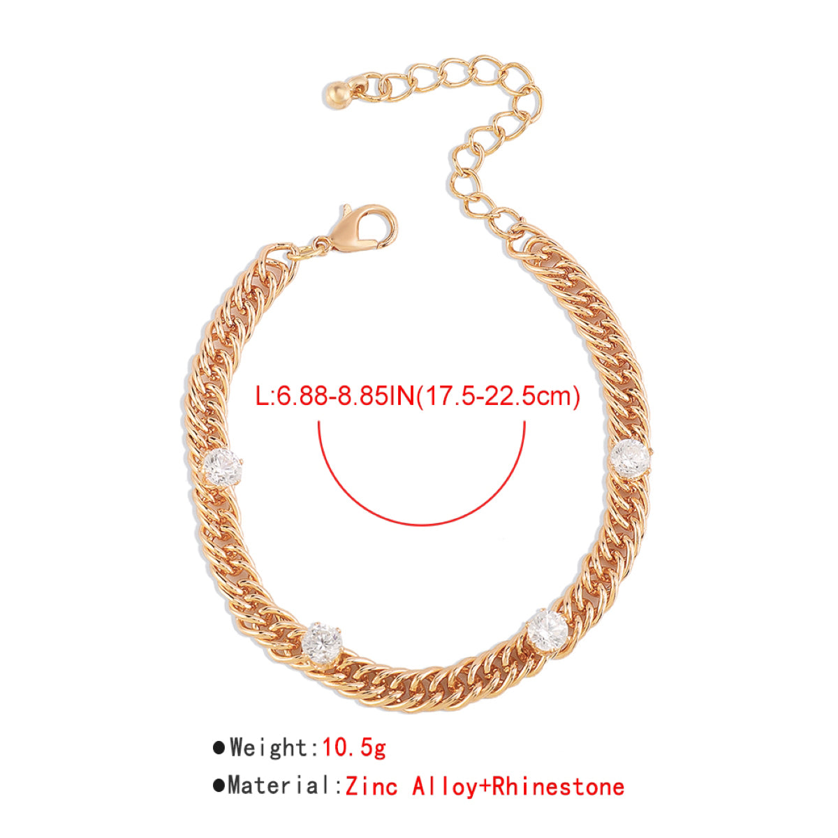 Charm Rhinestone Link Chain Bracelet medyjewelry