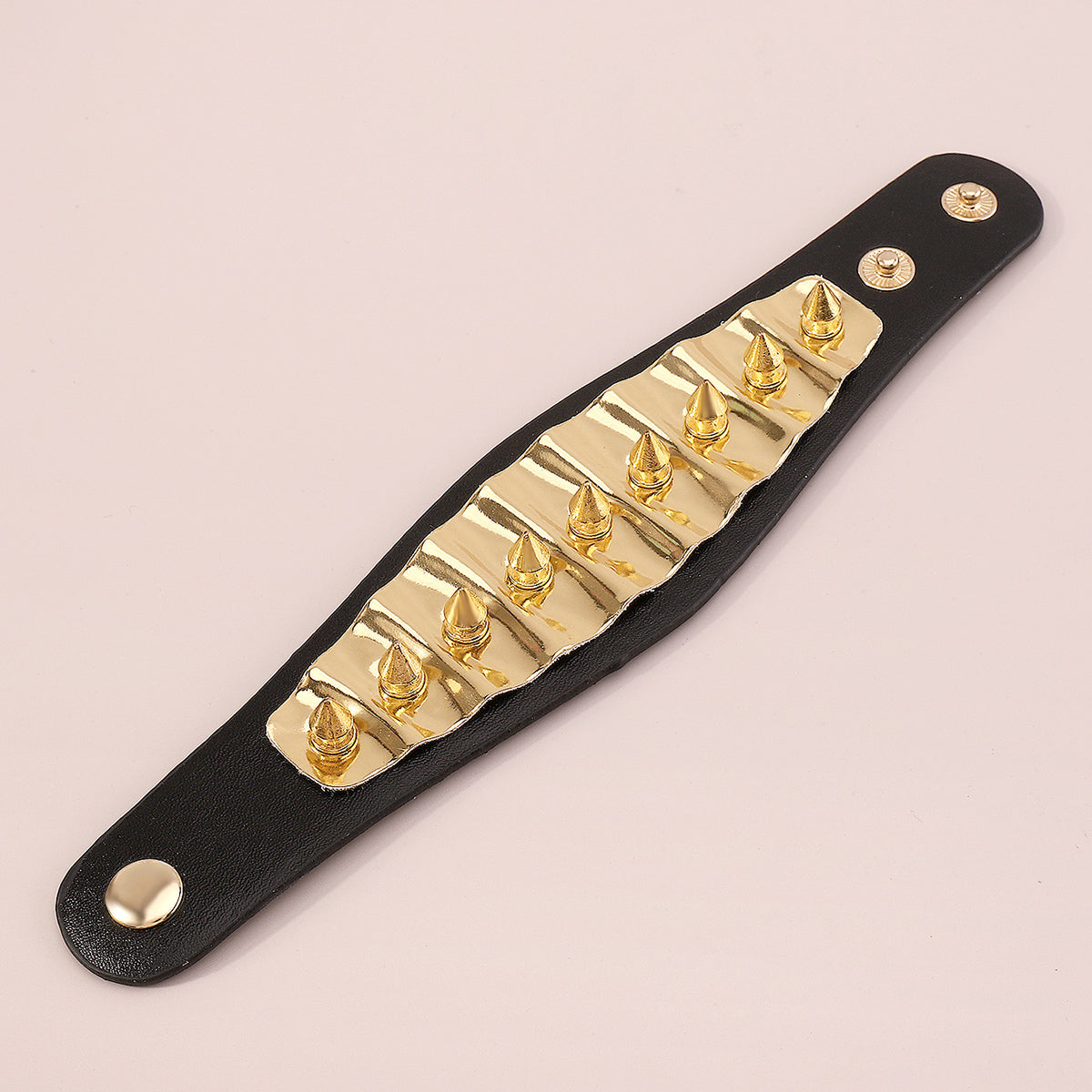 Gold Rivet Wide Cuff Leather Bracelet medyjewelry