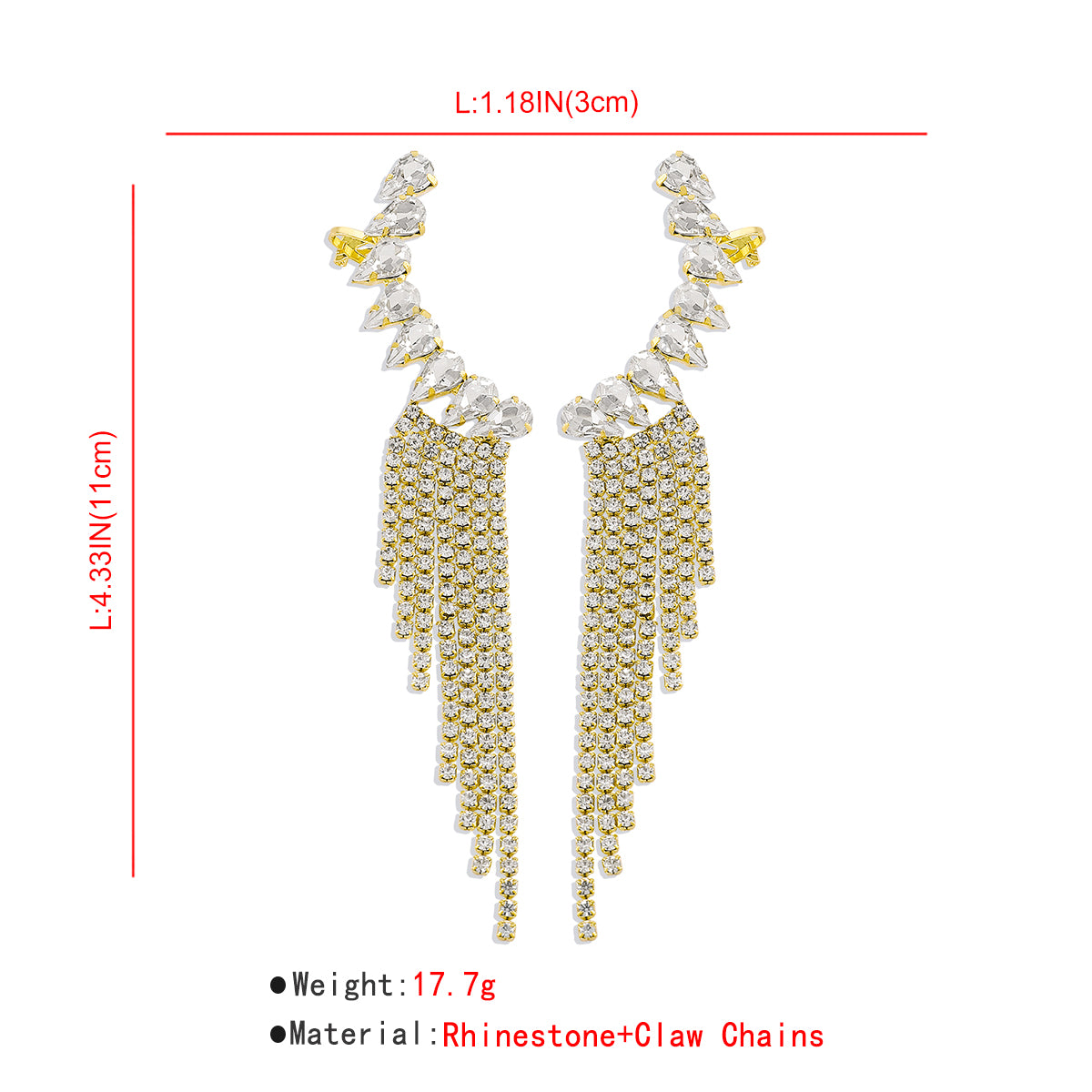 Shiny Rhinestone Chain Long Tassel Drop Earrings medyjewelry