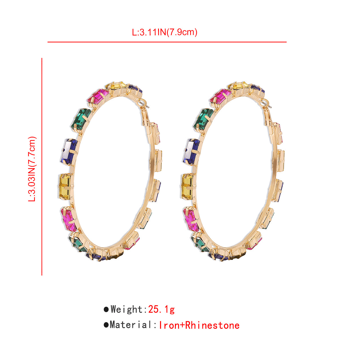 Rainbow Rhinestone Round Hoop Earrings medyjewelry