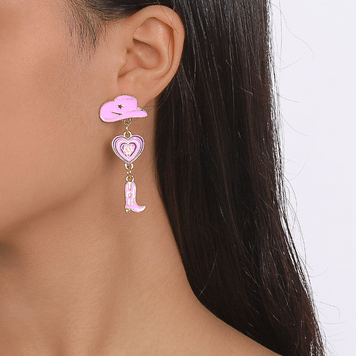 Enamel Cowgirl Pink Hats Drop Earrings medyjewelry