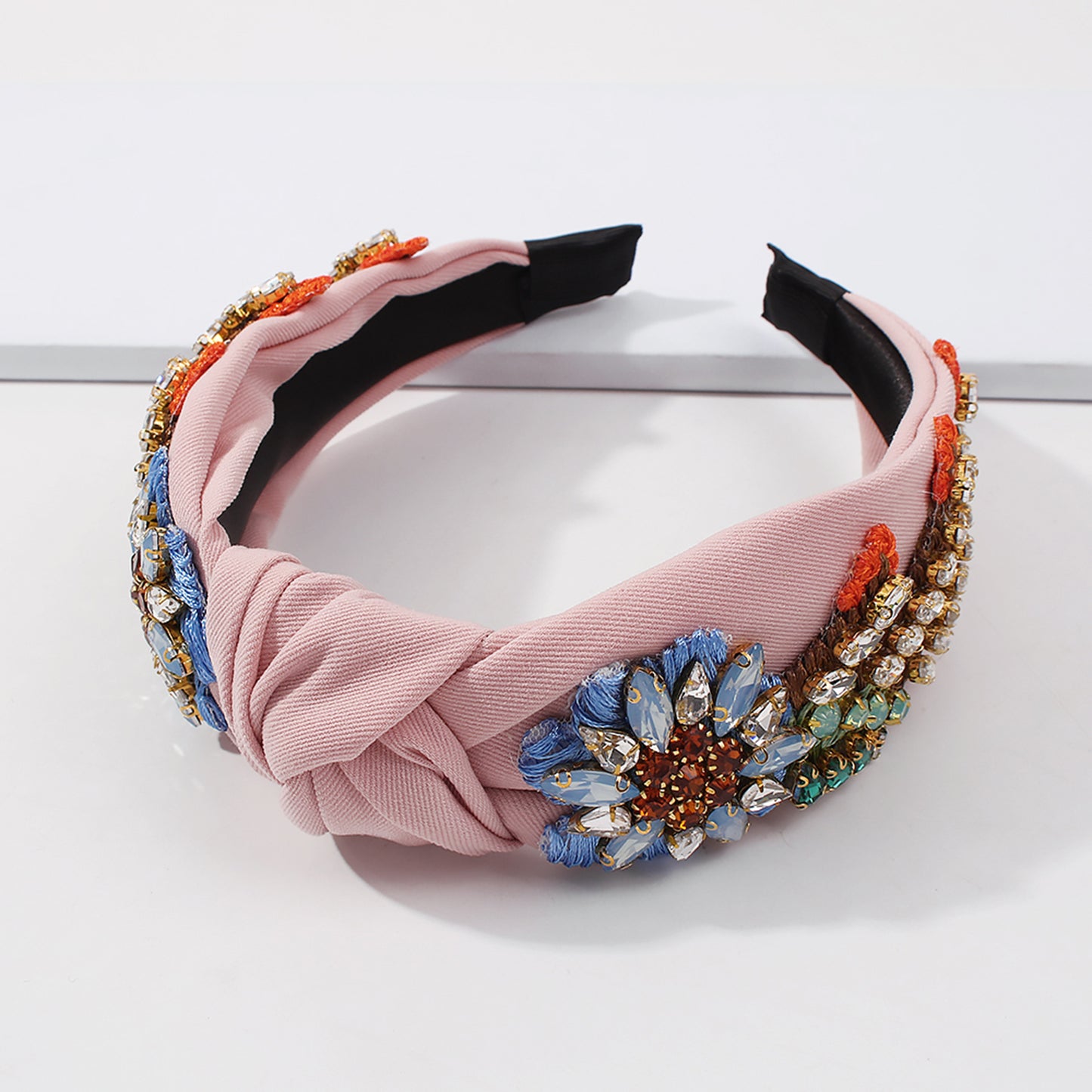 Topknot Rhinestone Flower Embellished Sparkly Crystal Wide Headband medyjewelry