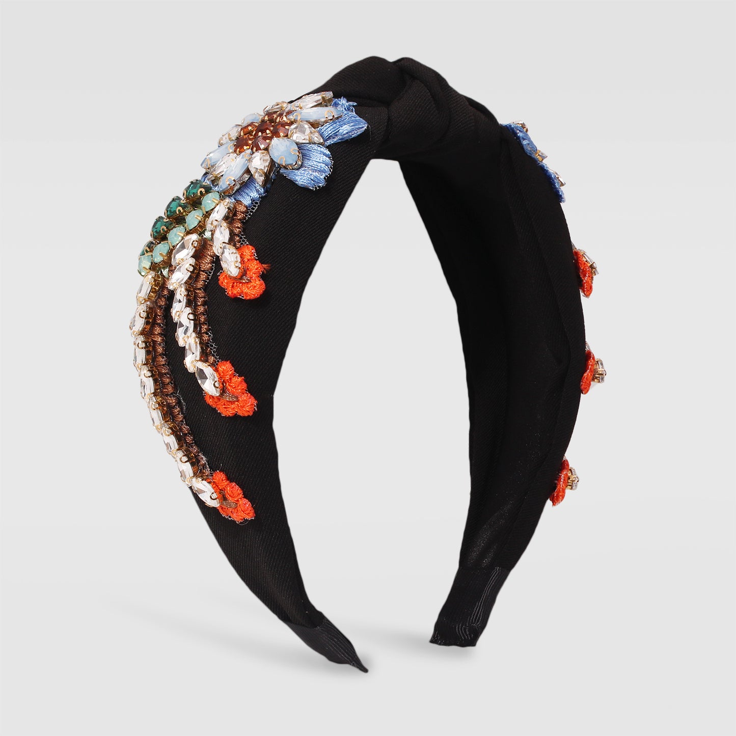 Topknot Rhinestone Flower Embellished Sparkly Crystal Wide Headband medyjewelry