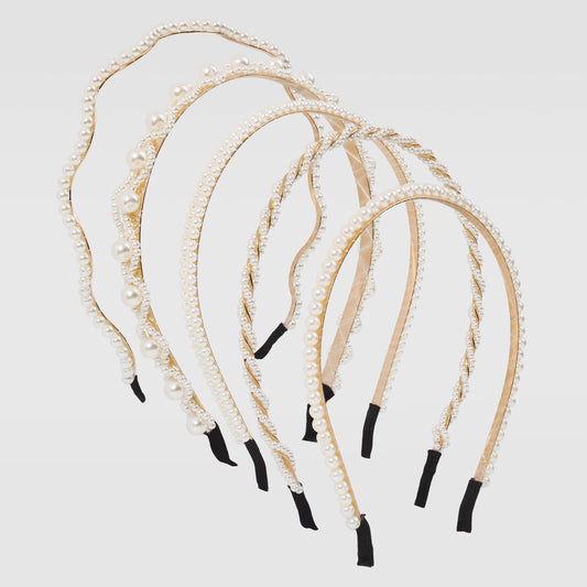 5 Pcs White Faux Pearl Headband Set medyjewelry