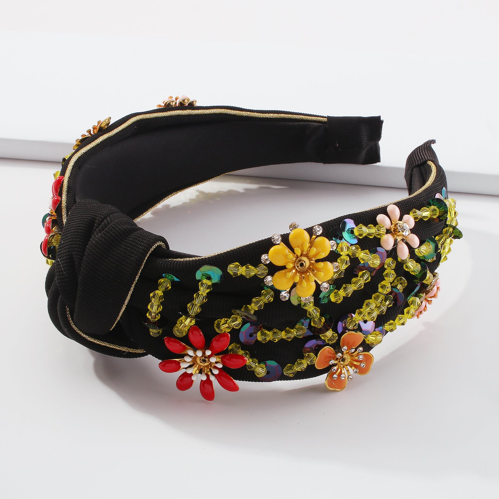Floral Beaded Embroidery Topknot Headbands medyjewelry