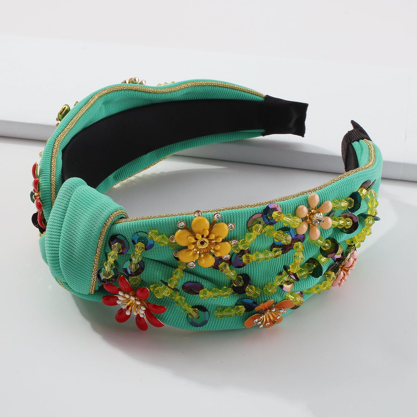Floral Beaded Embroidery Topknot Headbands medyjewelry