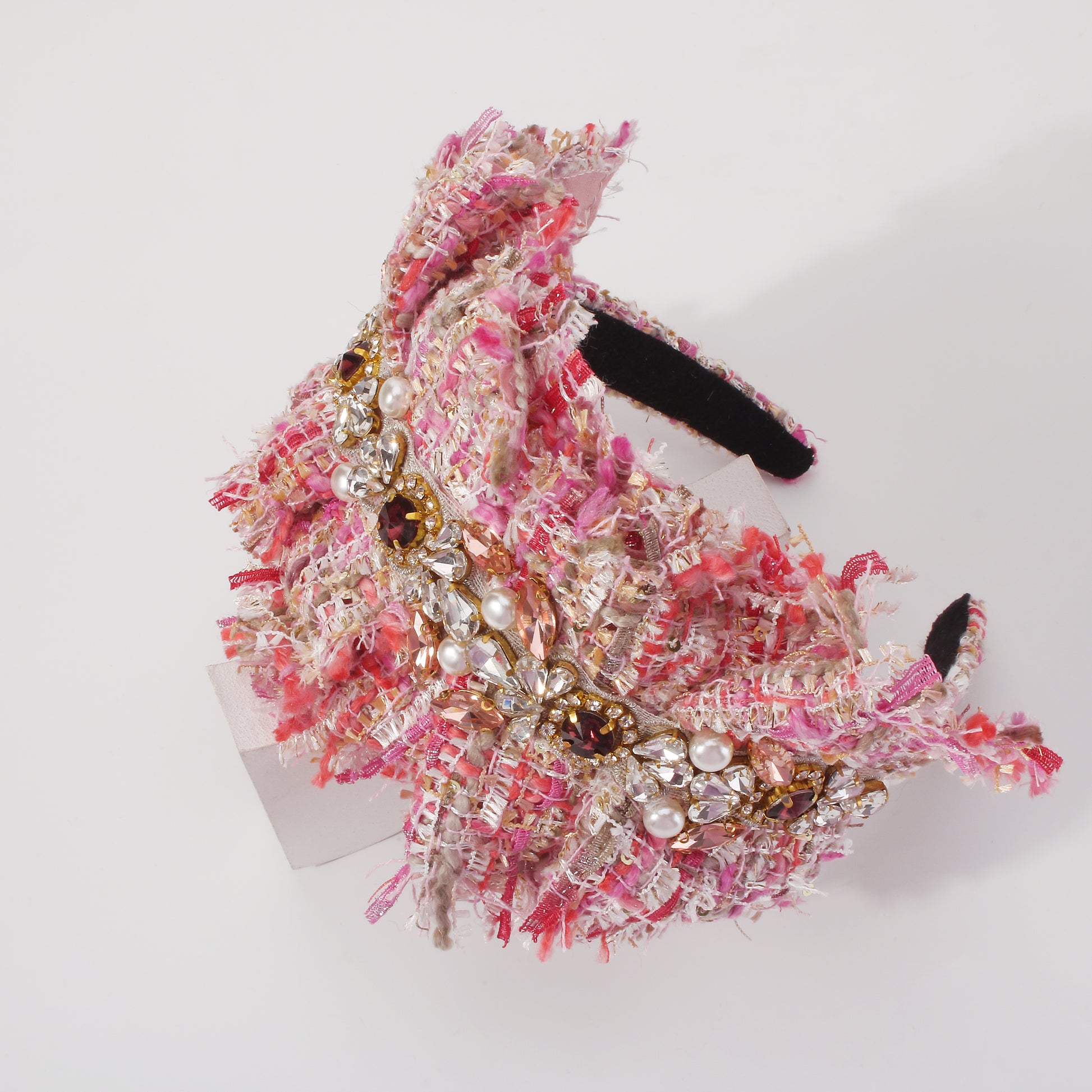 Elegant Tweed Fabric Crystal Pearl Headband medyjewelry
